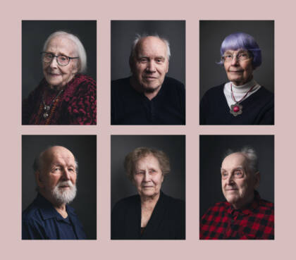 Kuusi valokuvaa ikäihmisista.